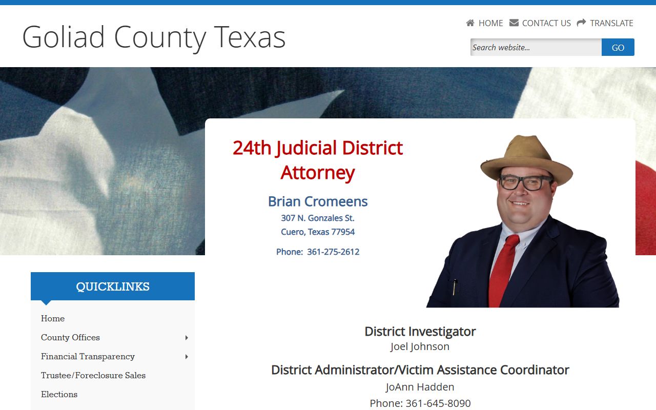 Goliad County court records after arrest prosecutor page for Brian Cromeens